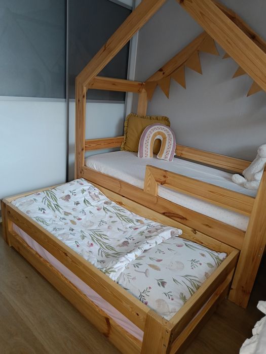 Łóżko łóżeczko dla rodzeństwa dzieci rok po roku podwójne drewno