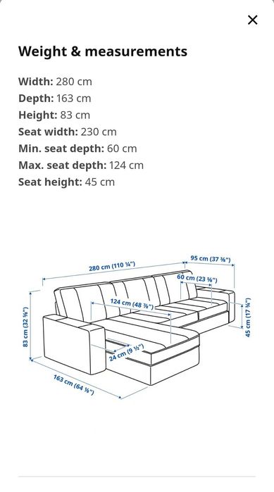 Sofá de Pele com Chaise Longue - IKEA Kivik de 4 lugares