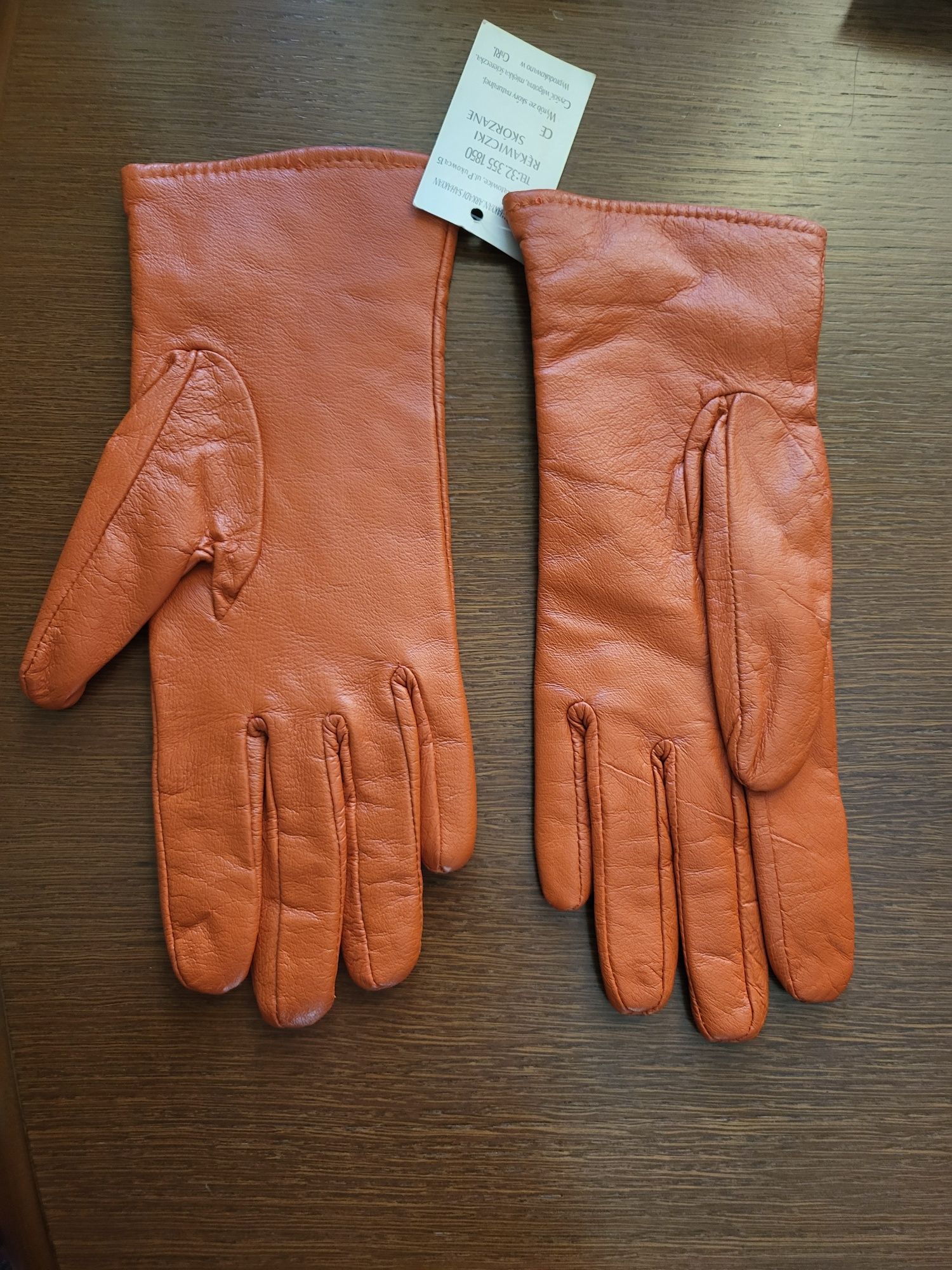 Nowe rękawiczki skórzane skóra naturalna ruda 7,5