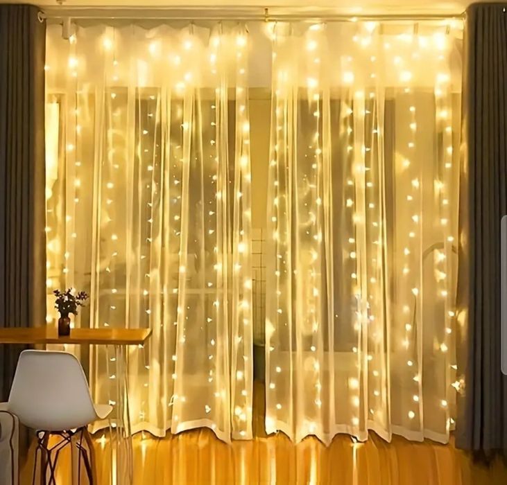 Kurtyna Świetlna LED 3mx3m Girlanda Oświetlenie Święta Ciepły Biały