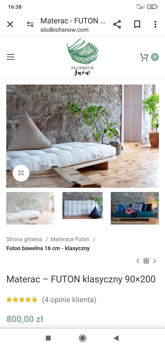 Materac polski futon klasyczny z bawełny bawełna organiczna 90 x 200