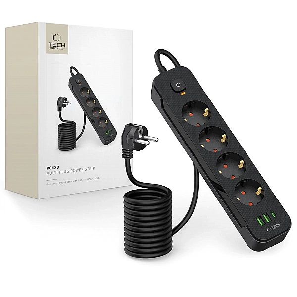 Listwa zasilająca Tech-Protect PCL4X3/4 gniazda 240V + 2xUSB-A + 1xUSB