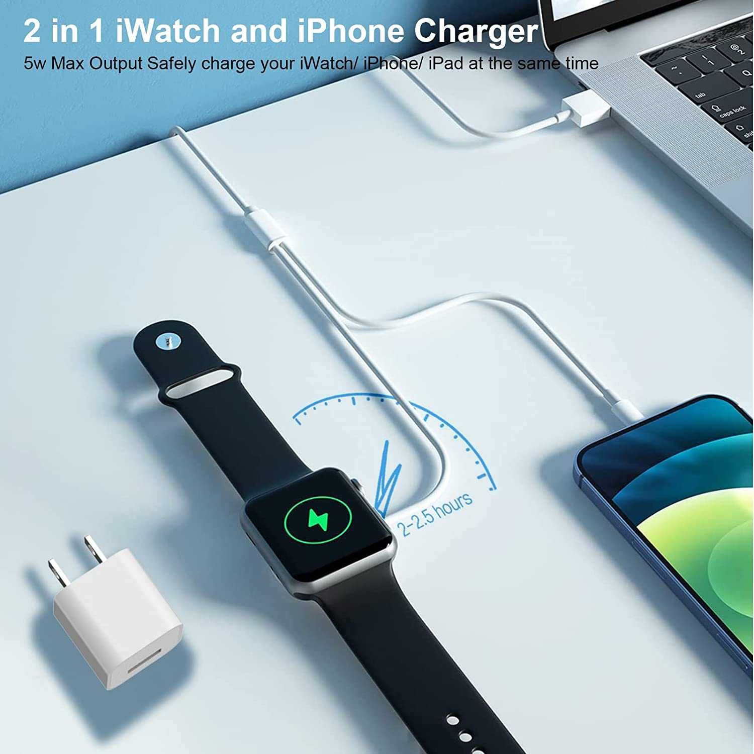 Зарядный кабель 2 в 1 для iPhone и iWatch с магнитной площадкой