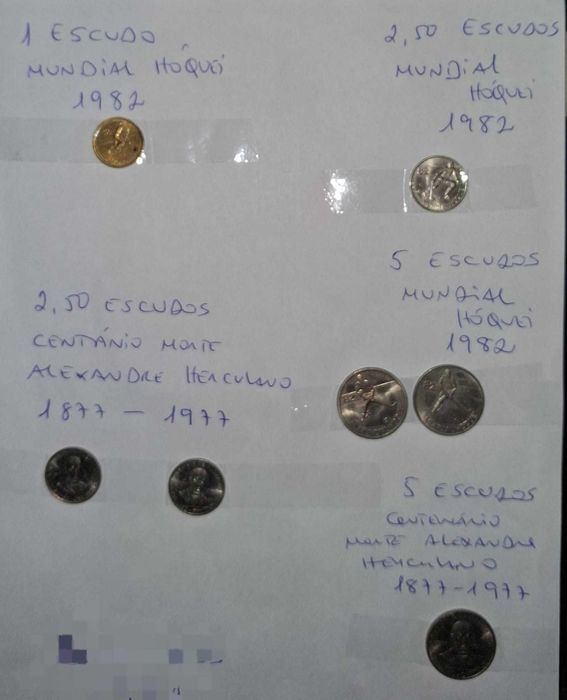 Moedas Comemorativas  5 Escudos, 2,50 Escudos e 1 Escudo 1977/1982