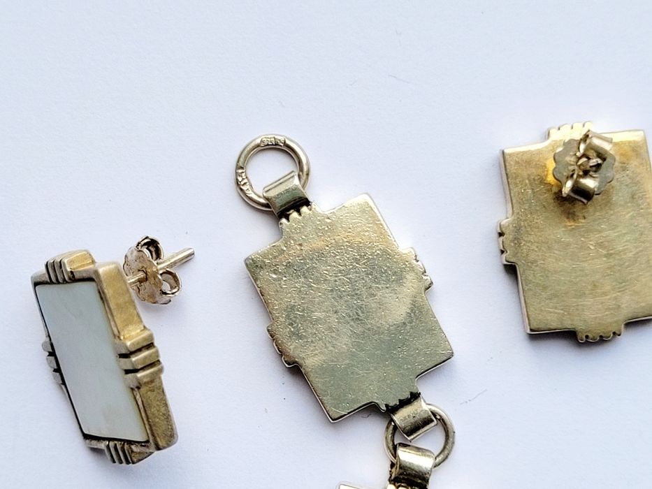 Bransoletka i kolczyki srebro 925 masa perłowa, masywne i eleganckie