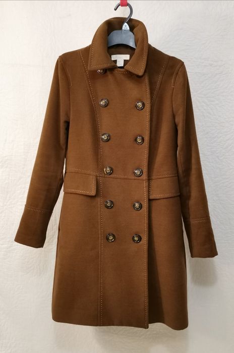 Brązowy damski płaszcz H&M bosmanka 34/36 dwurzędowy