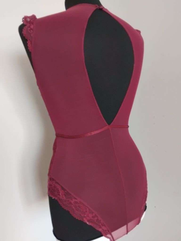 Sexi sexowne body bordowa siateczka obcisle sexi S XS 34 36