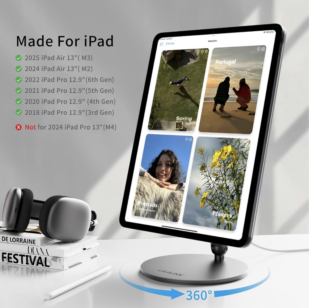 Nowy LULULOOK,metalowy,obrotowy,stojak na iPad Air, Pro 13 M3, M2!