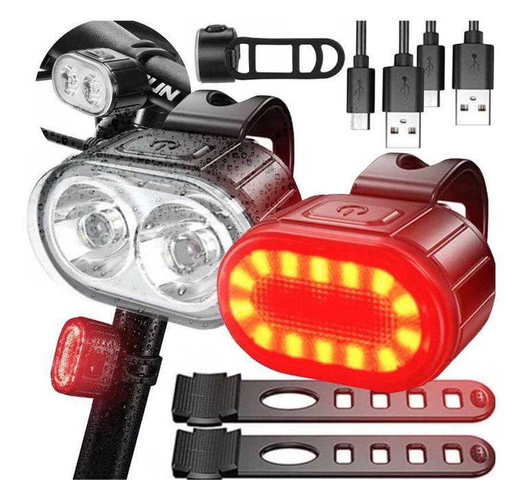 Zestaw oświetlenia rowerowego LED przód i tył, akumulatorowe