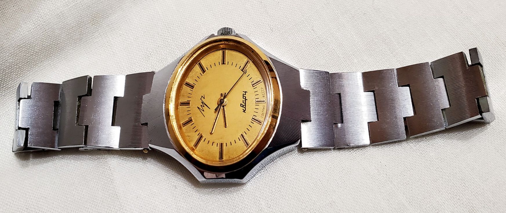 Новые!Мужские часы "Луч-Кварц" в хроме корпус крупный МЧЗ времён ссср