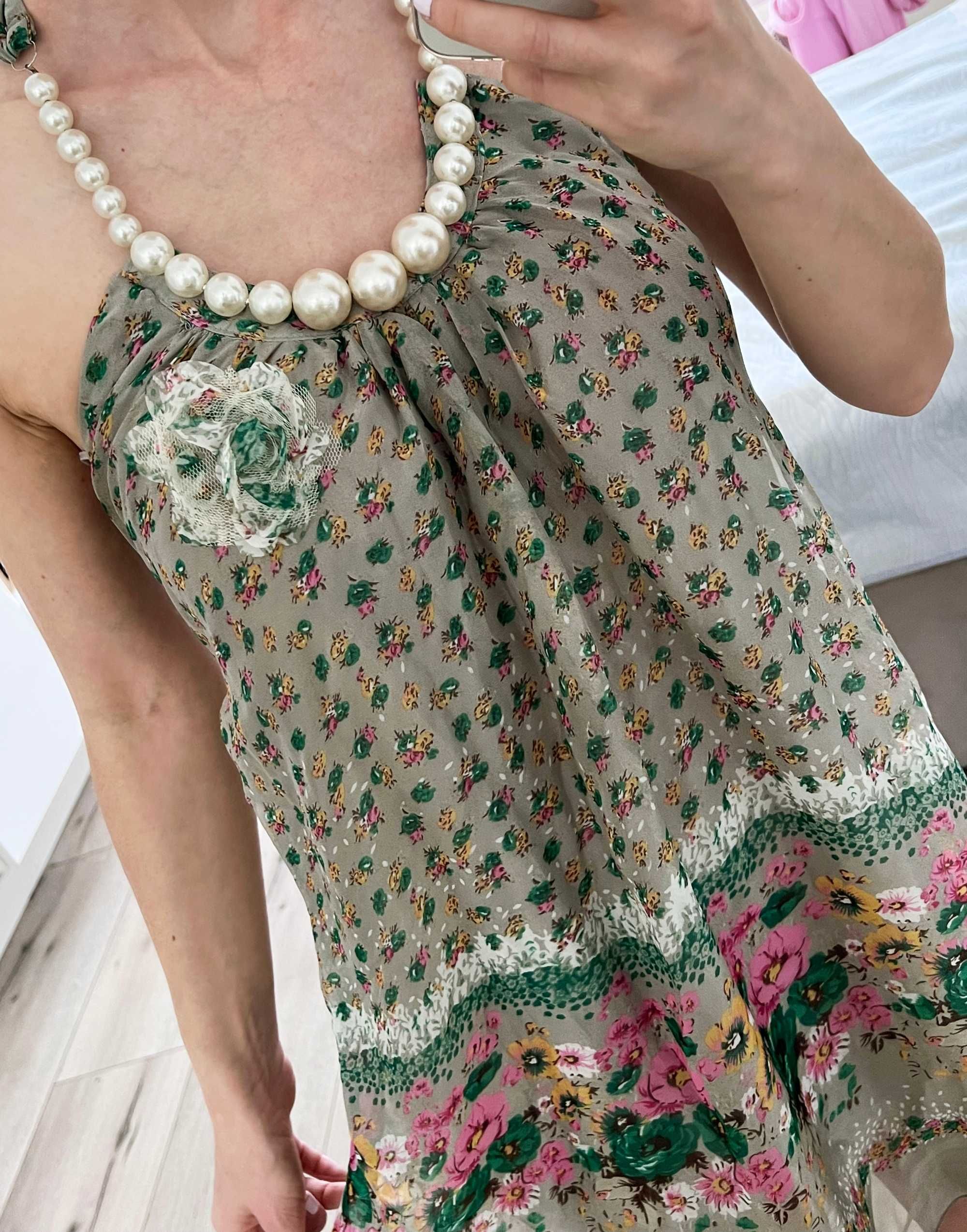 S26 sukienka mini perly kwiaty letnia xs