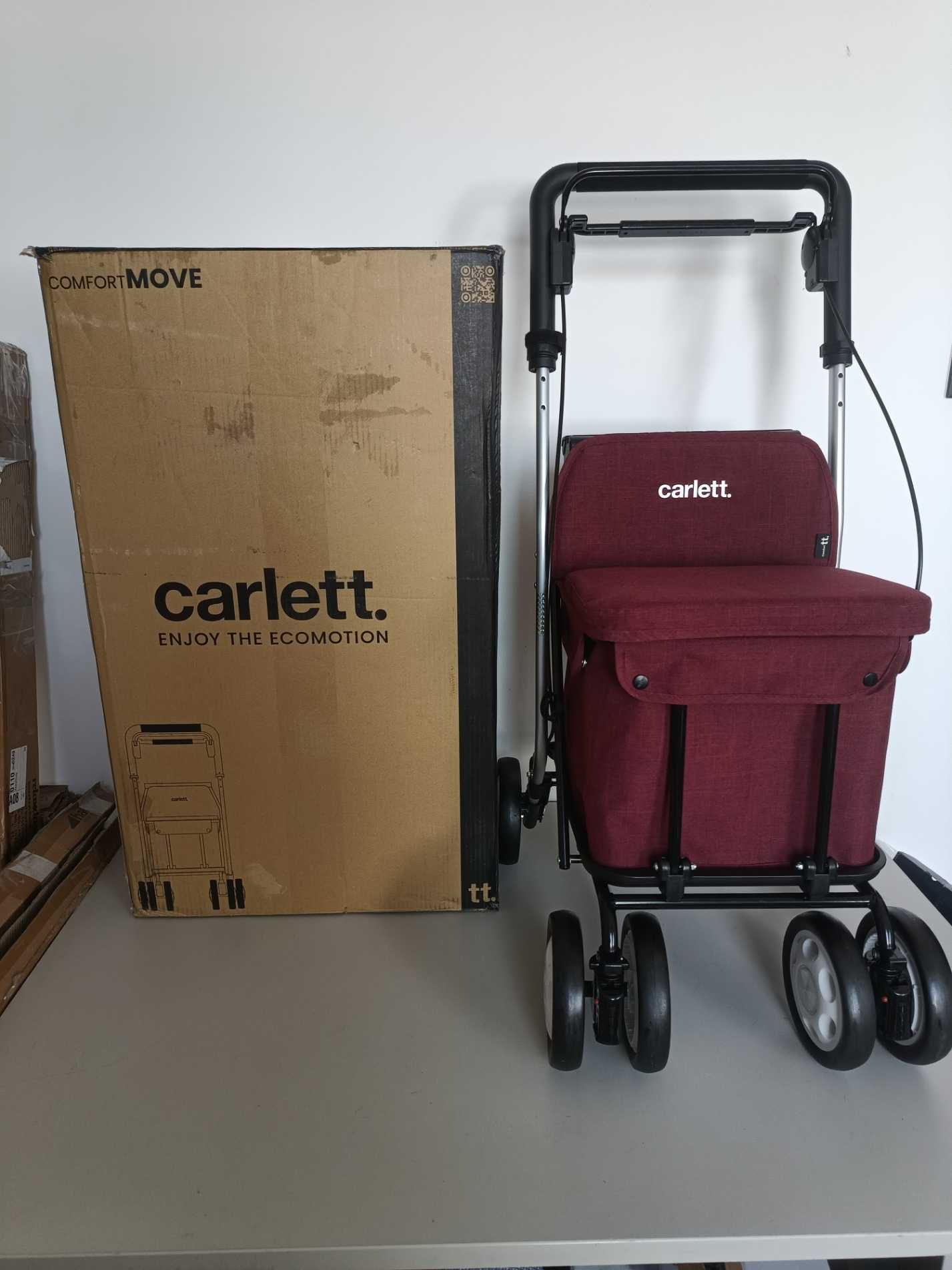 Carlett – Wózek 4-kołowy na zakupy – chodzik z krzesełkiem