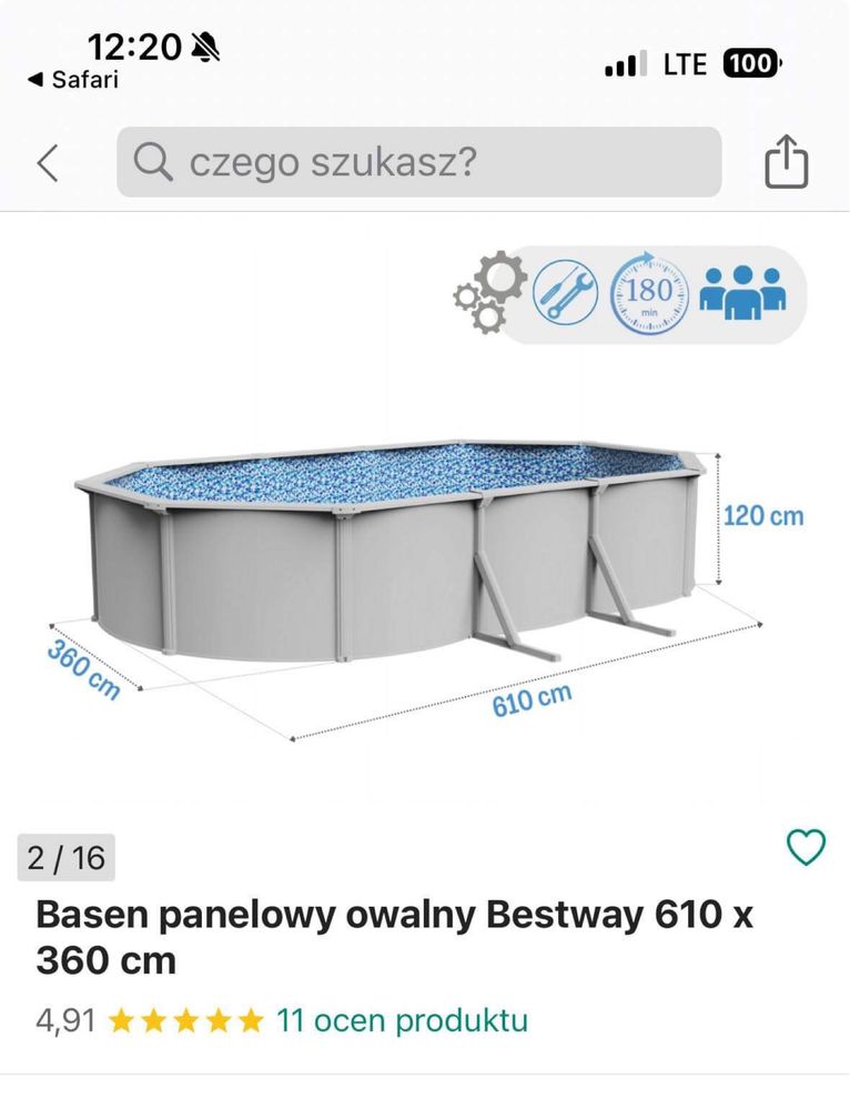 Basen z filtrami i pompa drabina