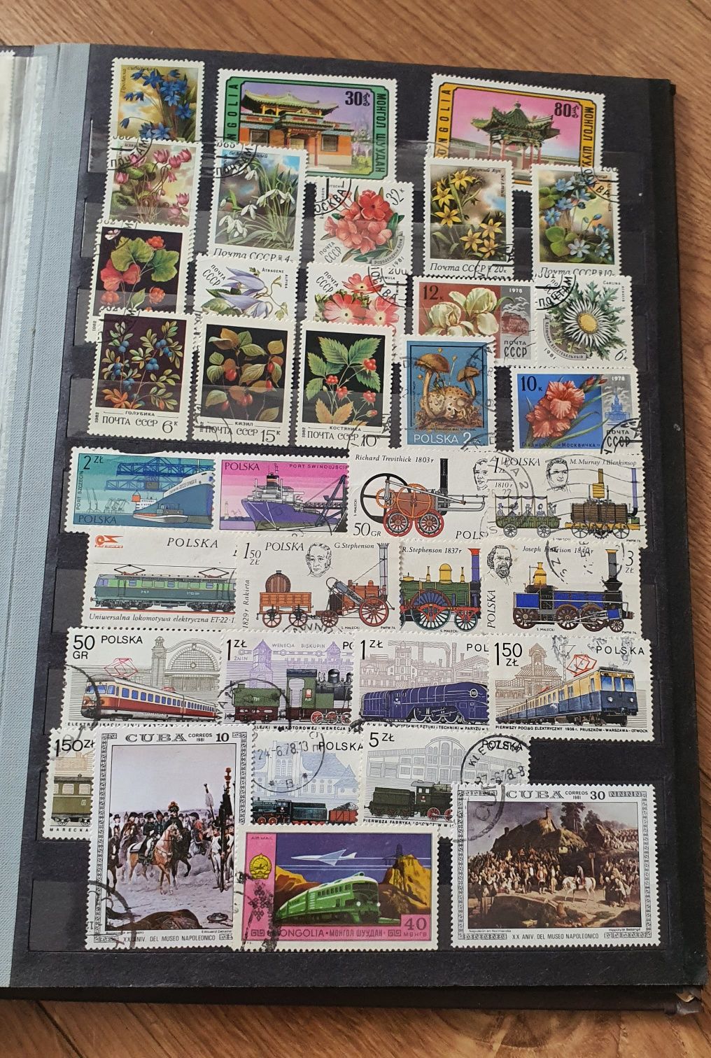 Klaser znaczki pocztowe filatelistyka PRL różne kwiaty koty kosmos