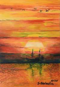 Obraz ręcznie malowany Zachód słońca