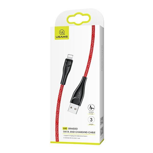 USAMS Kabel pleciony U41 lightning 3m2A czerwony/red SJ397USB02
