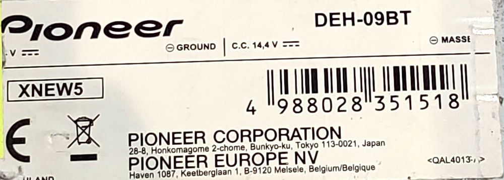 Radio samochodowe Pioneer DEH-09BT 1-DIN CD, USB, Bluetooth