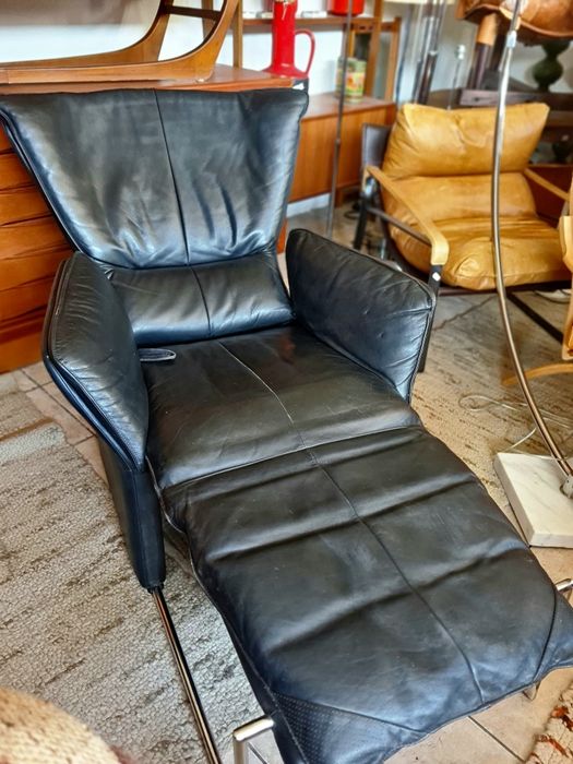 Fotel skórzany z funkcją relaksu,proj.Jürgen Lange,lata 80,mid century