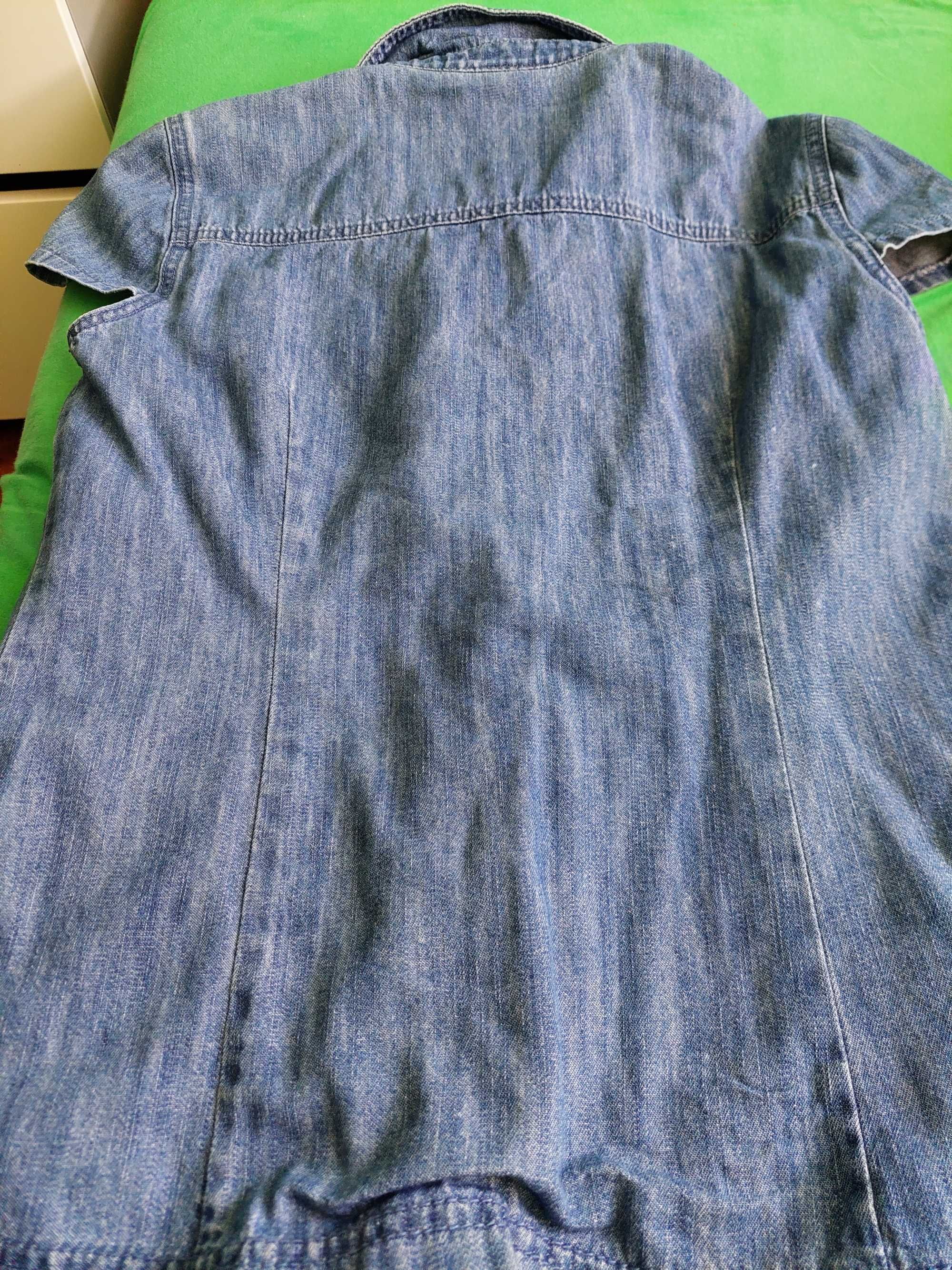Damska koszula jeansowa krótki rękaw modeszene falbanki rozmiar 38