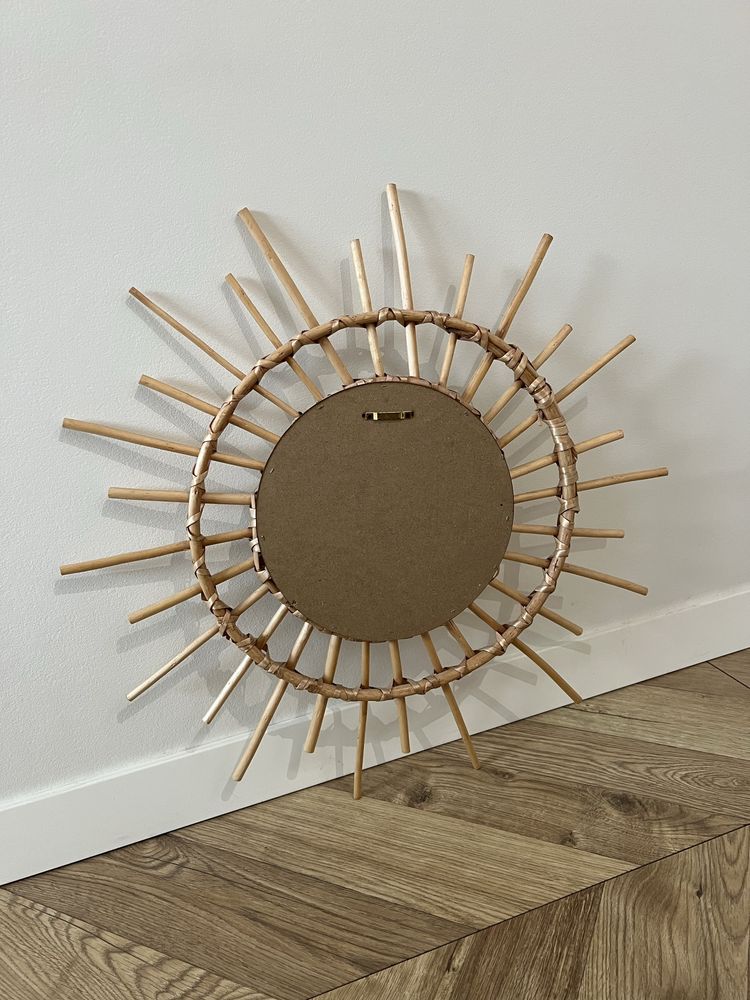 Lustro lusterko boho słońce bambus rustykalne beżowe dekoracja ścienna