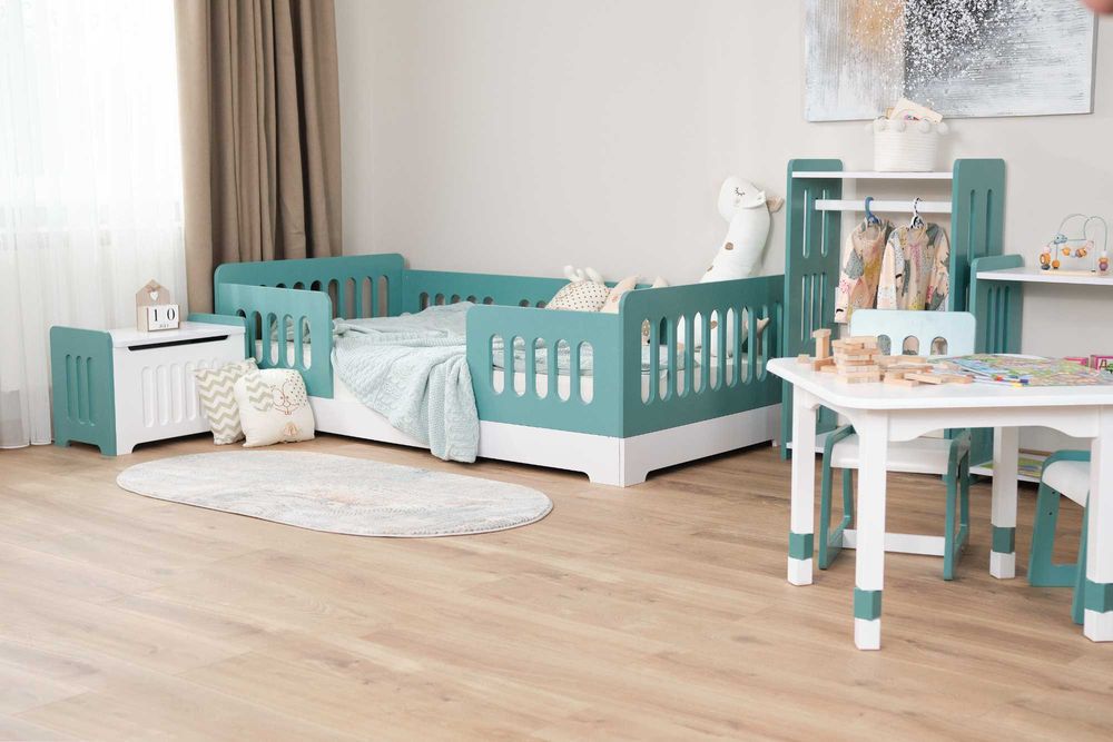 Дитяче ліжко Монтессорі / Детская Кроватка / Ліжко з бортиком Аква