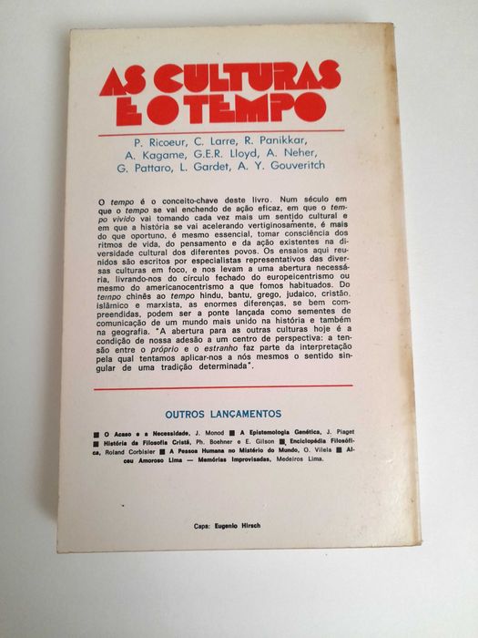 Livro Antigo As Culturas e o Tempo Editora Vozes Filosofia Sociologia