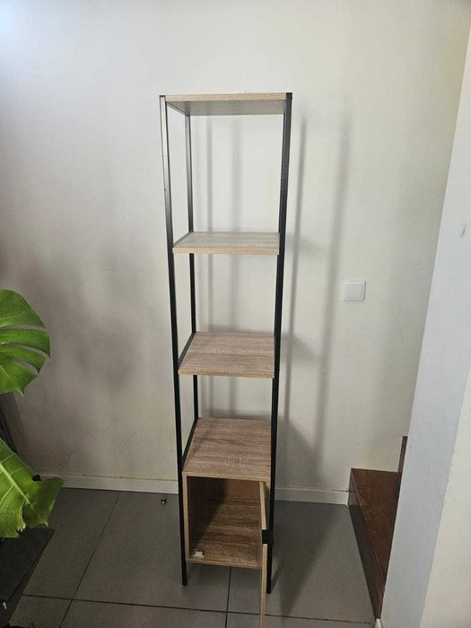 Estante ALIAJ castanho com prateleiras e porta 176x35cm como nova