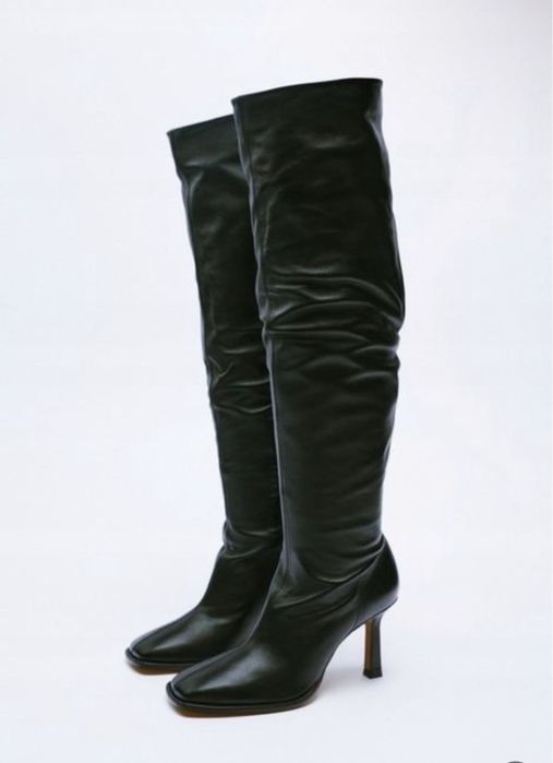 шкіряні ботфорти сапожки zara