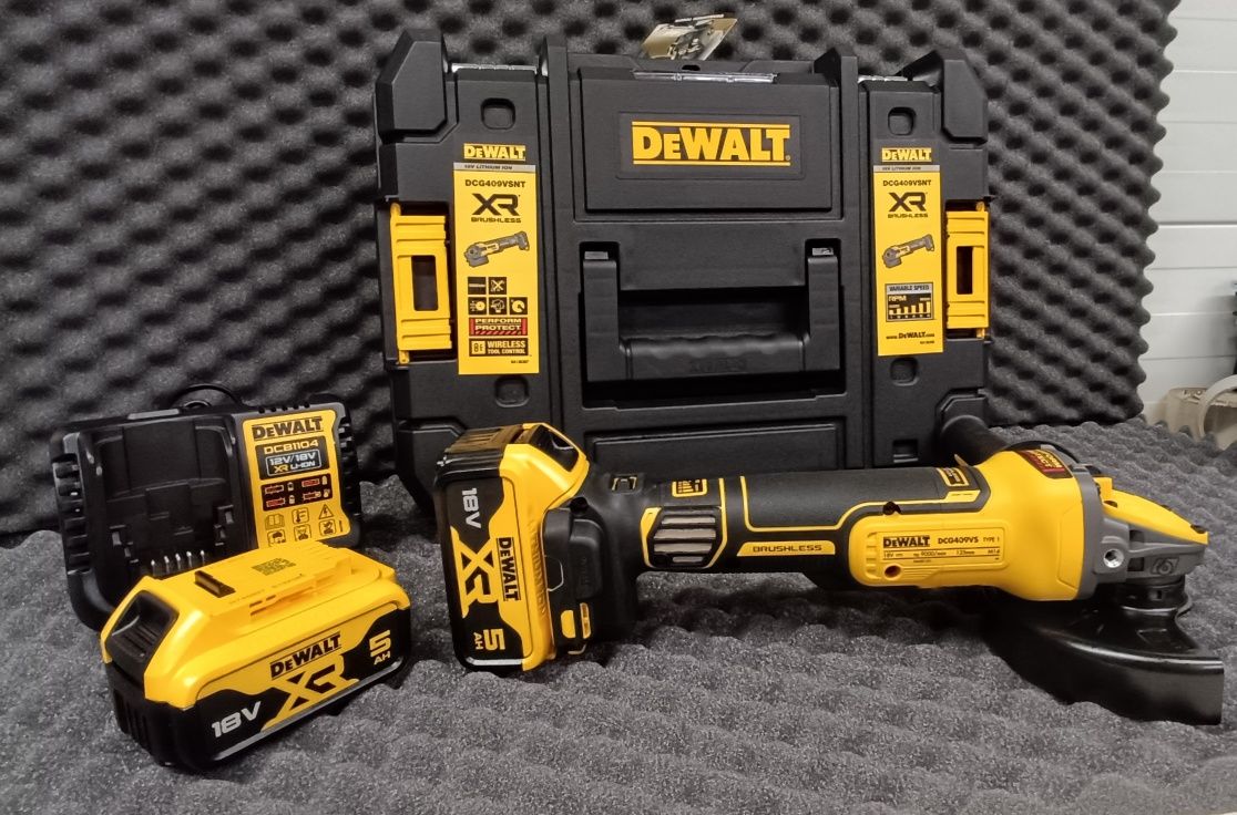 Szlifierka  kątowa DeWalt 2x5ah 18v Regulacja obrotów dcg409vs MOCNA