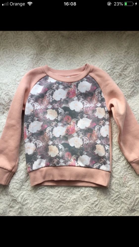 3 swetry bluza w kwiatki szara różowa z psem na 5-6 lat