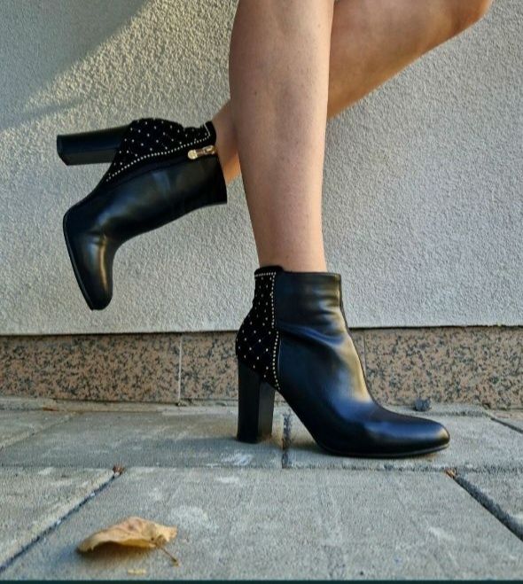 Жіночі черевики шкіряні ботильйони ботинки на стійкому каблуку