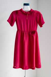 Nowa jedwabna różowa dziewczęca sukienka weselna - Made in Poland