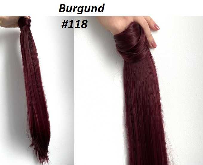 Doczepiany KUCYK kitka 60cm jak Naturalne burgund czerwien mahon