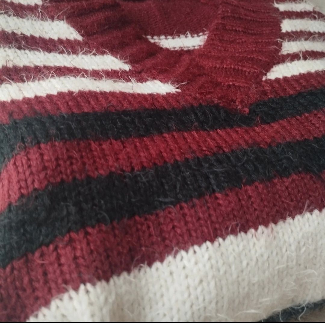 Miękki sweter w paski, nowy bez metki – 30% moher + wełna, rozmiar L (