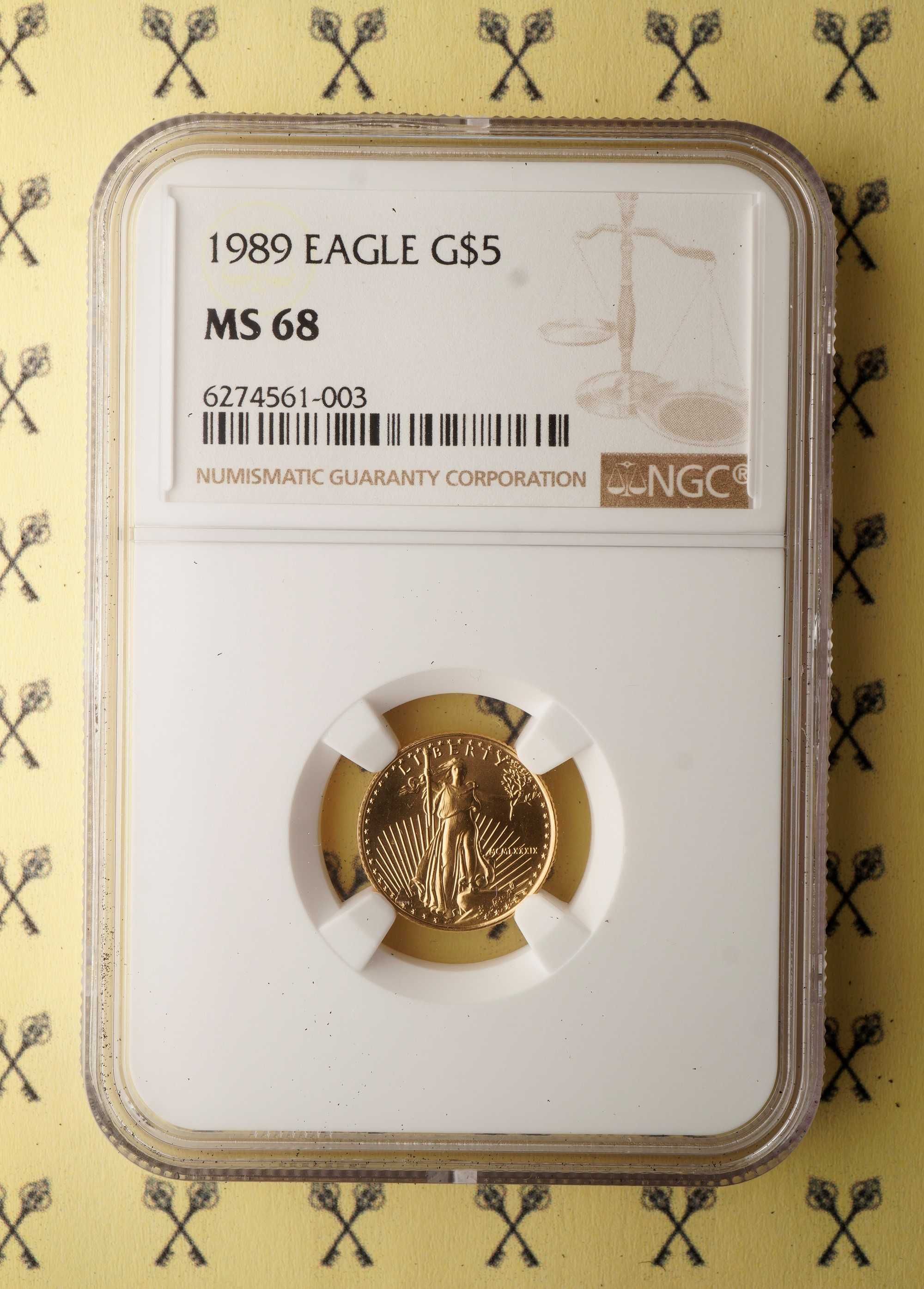 1989 GOLD Eagle Estados Unidos $5 1/10 onça certificada por NGC MS 68