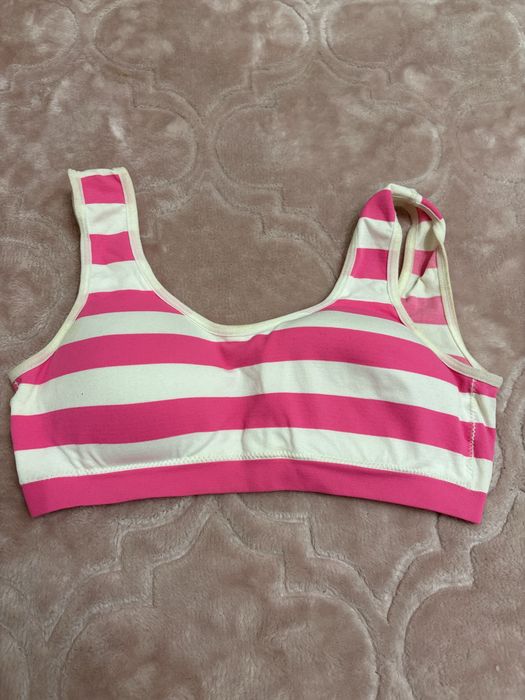 Biały różowy stanik top w paski dla dziewczynki