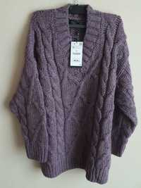 Sweter M Zara Italian Yarn Nowy gruby splot warkocze