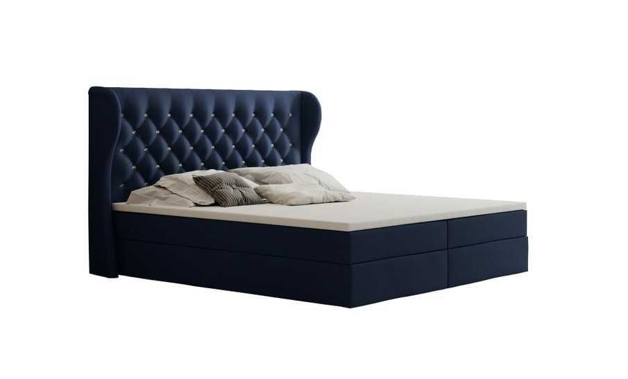 Łóżko uszak kontynentalne Cruz 200x200 granatowe Chesterfield