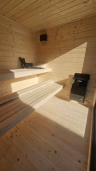 Sauna wolnostojąca drewniana ogrodowa NA JUŻ piec elektryczny 9kW 2x2m