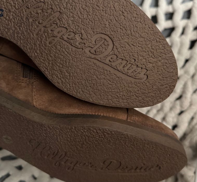 Kozaki zamszowe brązowe ze skóry Tommy Hilfiger