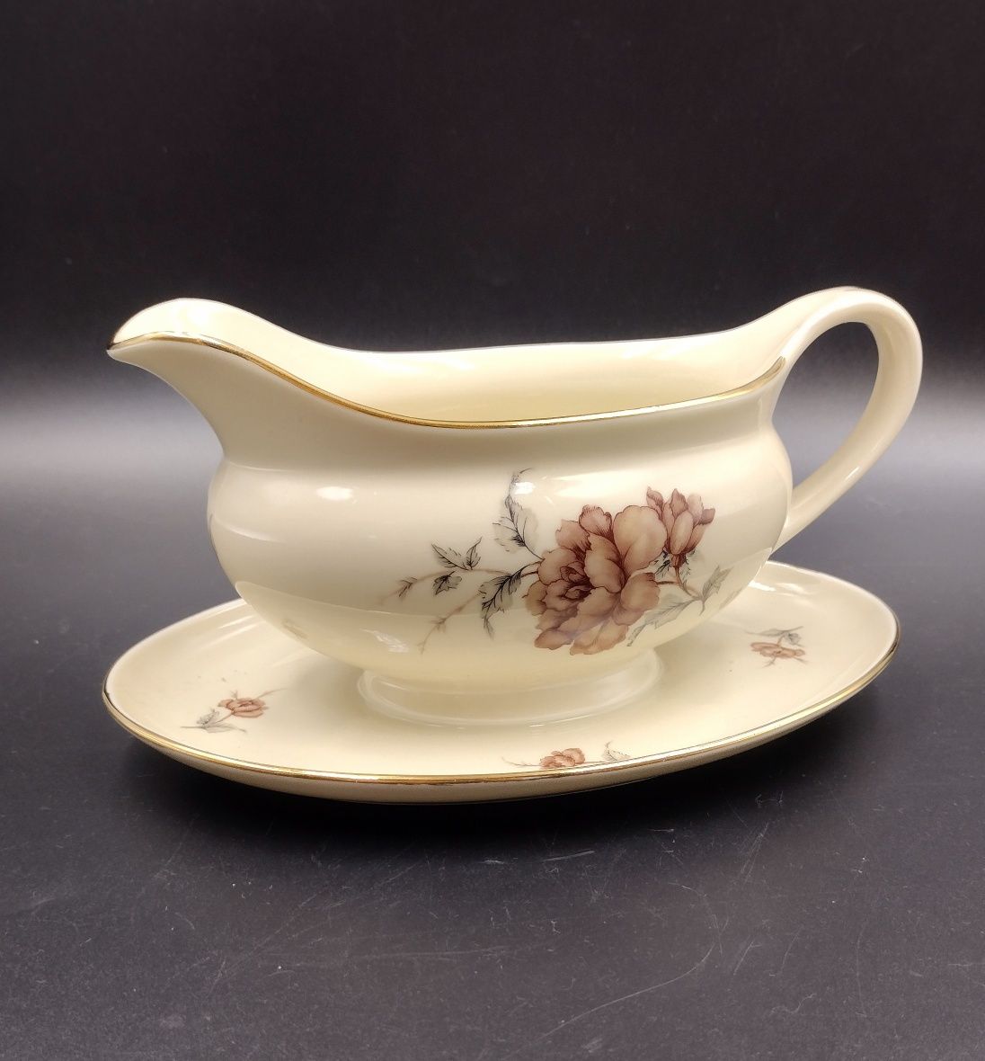 Sosjerka porcelana ecru kwiaty porcelanowa sosjerka antyk retro vintag