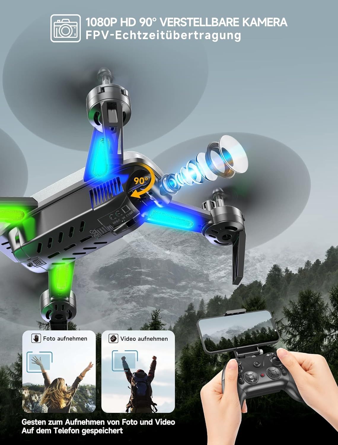 Wipkviey Dron T6 z kamerą 1080p HD, WiFi FPV dron dla początkujących