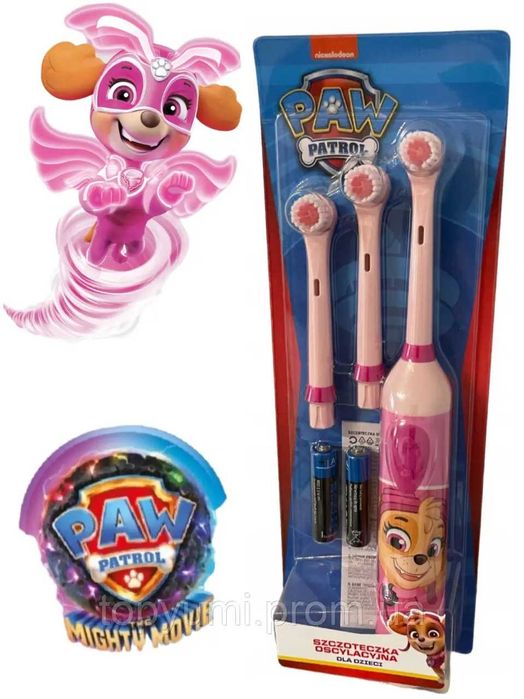 Електрична осцилююча зубна щітка Щенячий патруль з Польщі + насадки +