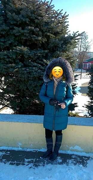 Пуховик пальто з хутром чорнобурки