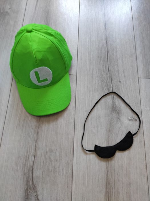 Zestaw Luigi czapka i wąsy strój karnawałowy przebranie Mario luigi