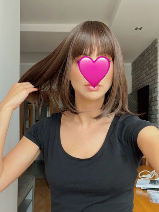 Peruka bob grzywka brązowe włosy krótkie nowa jak naturalne sypkie