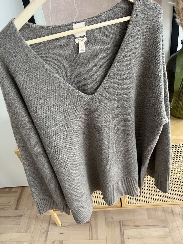 Beżowy/ brązowy sweter H&M Premium Selection Wełna Merino