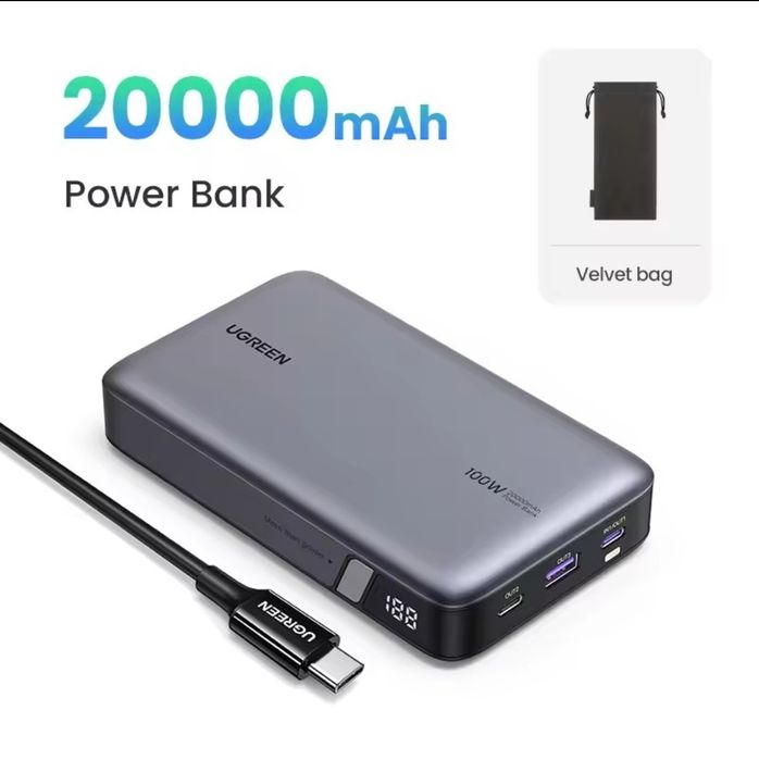 UGREEN 100 Вт Power Bank 20000 мА год)
надшвидка зарядка
