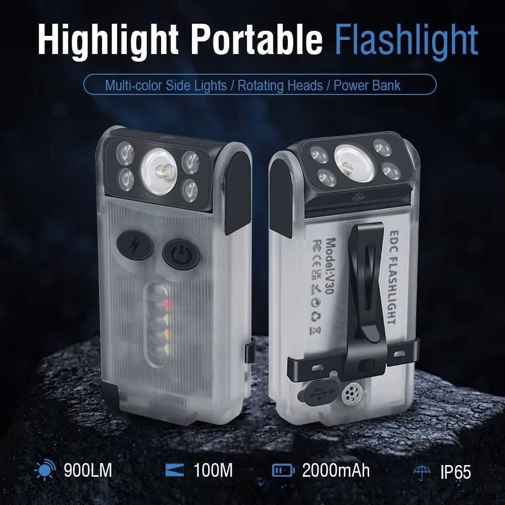 Latarka BORUiT V30 Powerbank LED UV akumulator NOWA magnes USB-C IP65