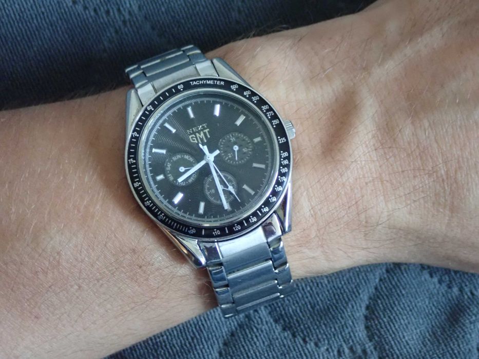 Zegarek męski, jak Omega Speedmaster, Next GMT, kwarc, czarny, srebrny
